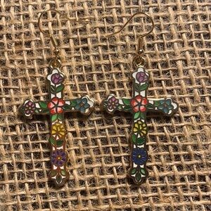 NWT Handmade Floral Cross Earrings